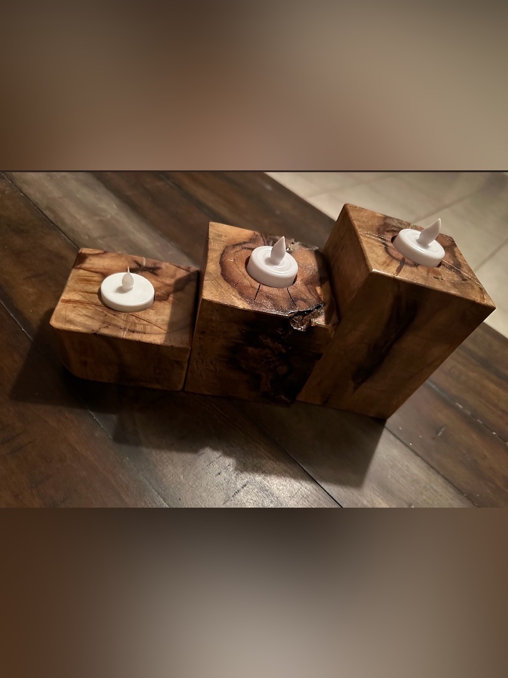 Handcrafted Natural Wood Tealight Candle Holders - Set of 3